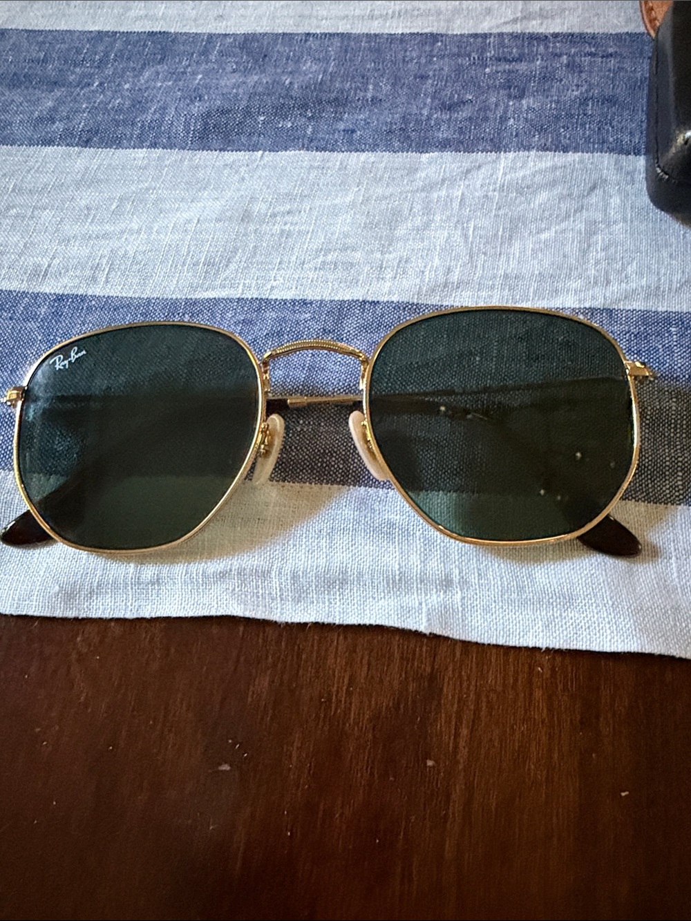 RAY ban sunglasses, hexagonal shape, gold with green lenses.  No case available